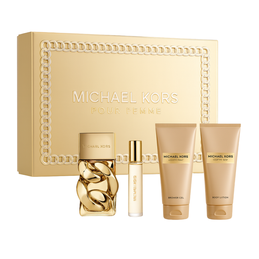 Kit Michael Kors - Feminino - Pour Femme EDP 100ml + Shower Gel 100ml + Body Lotion 100ml + Travel Spray 10ml